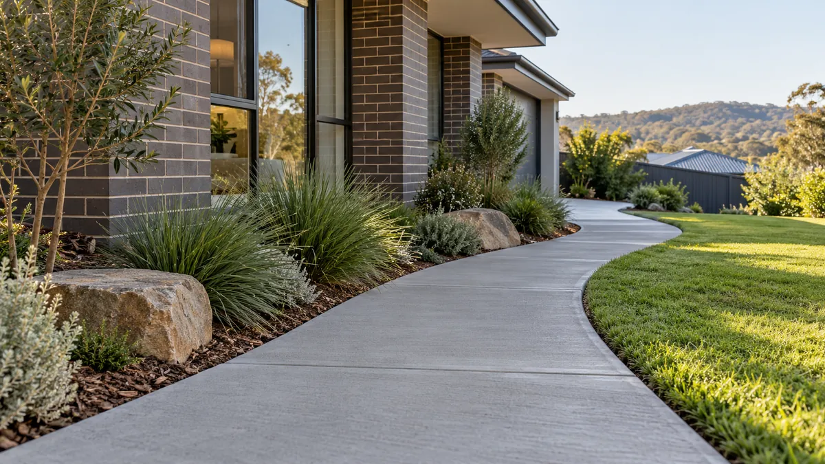 New concrete path and landscaped garden at an Australian home
